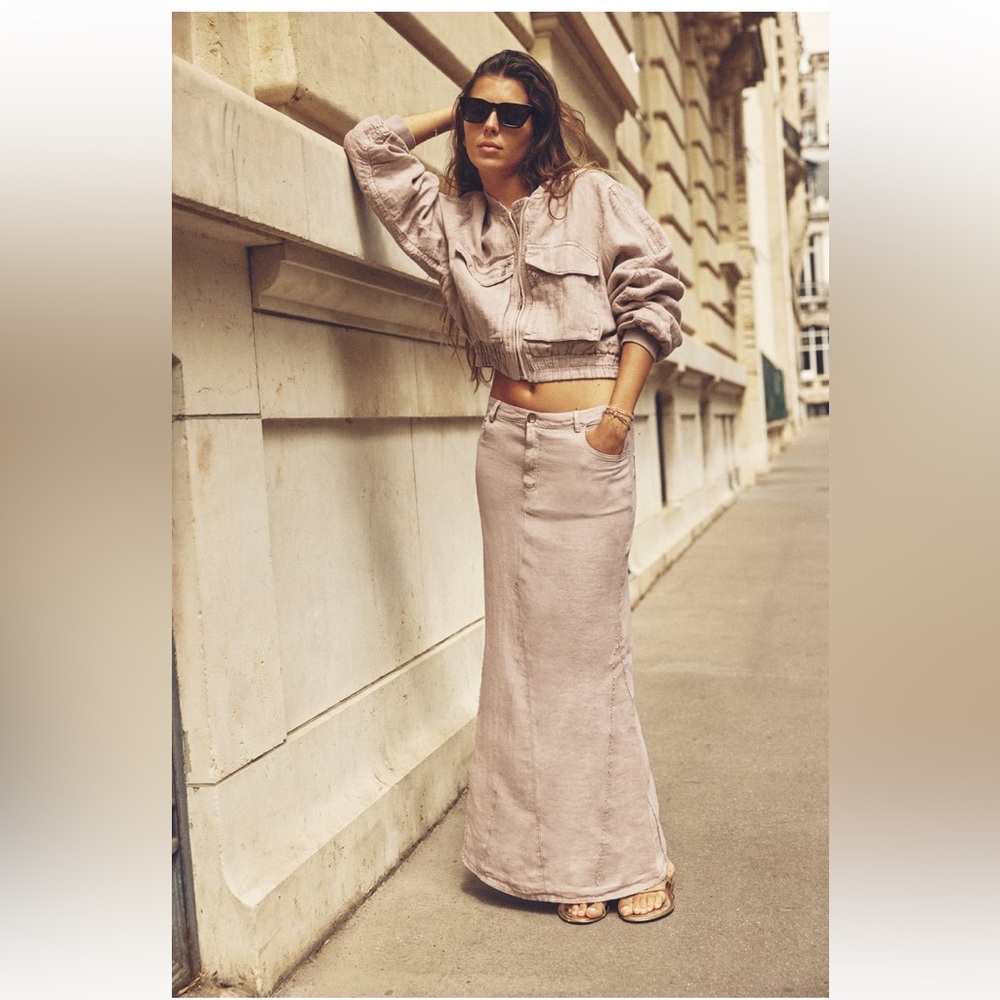New Zara pink linen maxi skirt